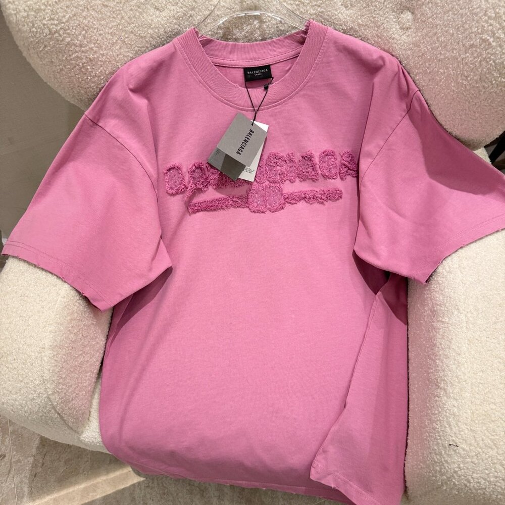 Balenciaga Men's Round Neck T-shirt with Embroidered Letter Patch